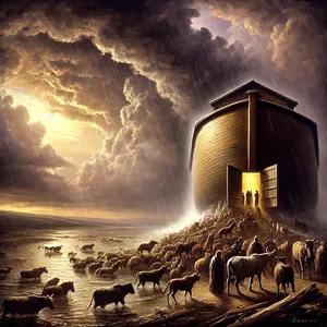 16. Og de, der gik ind, var hanner og hunner af alt levende, som Gud havde befalet Noah. Så lukkede Herren døren bag dem.